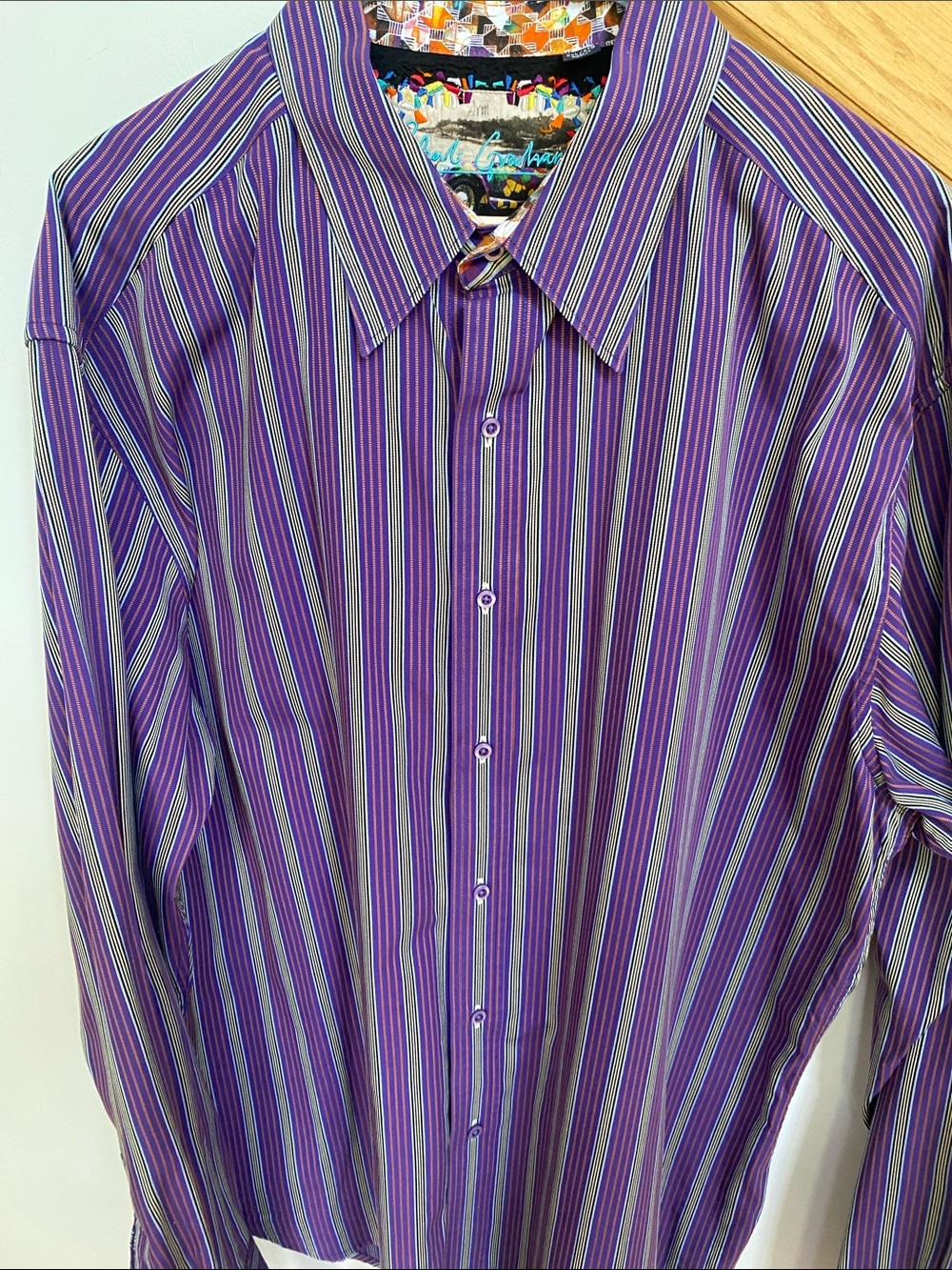 Robert Graham Purple Multi-Stripe Dress Shirt embroidered cuffs Rich colors XXL